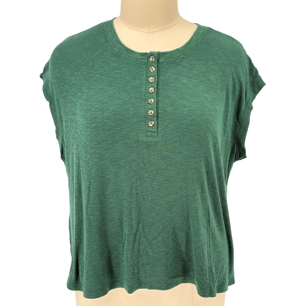 Lane Bryant Henley Top Green Slub Knit Button Front 22/24